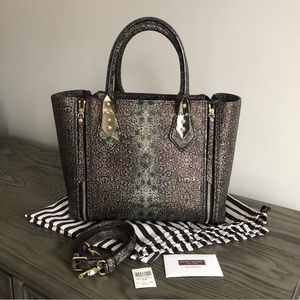 Henri Bendel A List Leather Satchel in Lizard with Gold Hardware